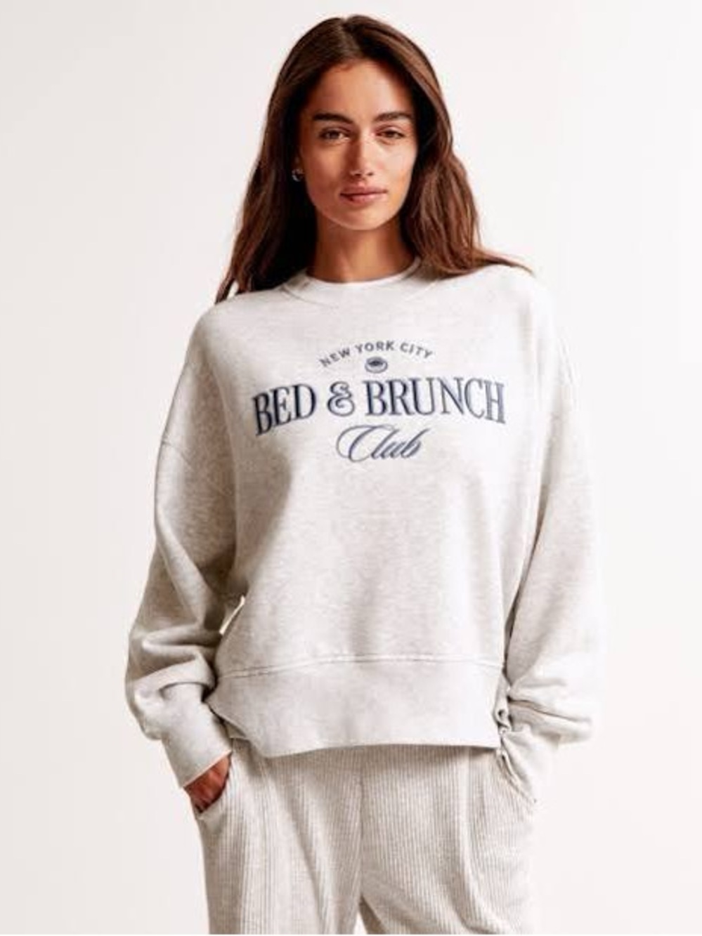 Abercrombie & Fitch Grey Graphic 'Bed & Brunch Club' Sweatshirt Easy Sunday Crew